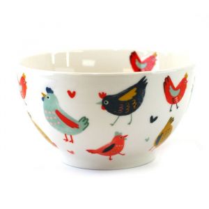 Bol en gr&egrave;s motif Poules Bl&eacute;dine - 480 ml