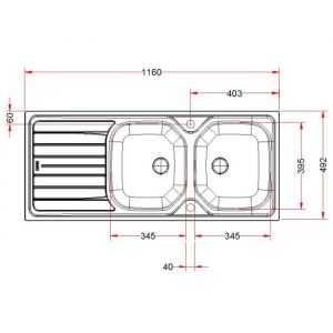 Evier inox à encastrer 2 cuves 116x50cm avec égouttoir - FRANKE - 898311