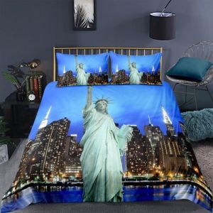 New York Statue de la Libert&eacute; Parure de lit 3 pieces 1 housse de couette 220*240cm et 2 taies doreillers 63*63cm