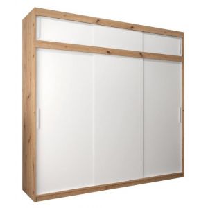 Armoire &agrave; 3 Portes Coulissantes avec Tringle et &Eacute;tag&egrave;res - ABIKSMEBLE Tokyo 250 - 250x240x62 cm - Artisan et Blanc avec Extension