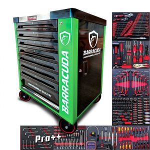 Servante datelier compl&egrave;te Barracuda Tools VERTE PRO++ 8 tiroirs 8 outill&eacute;s - 4 roues 2 freins - Chariot MECANICIEN GARAGISTE