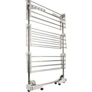 Royalbell® Étendoir à linge Pliable avec 3 étagères de rangement Pied pliable -Portant des vêtement en acier inox et Plastique