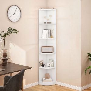 YITAHOME Étagère dAngle à 5 Niveaux Étagère Moderne 30x30x180cm Étagère de Rangement Ouverte en Bois Blanc