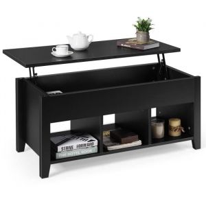 GIANTEX Table Basse Extensible en Bois Table de Salon avec Plateau Relevable et Compartiment Caché pour Lounge Réception Noir