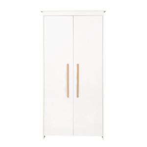 Armoire Bébé 2 Portes ROBA - Lilo - Armoire de Rangement à 3 Compartiments et Penderie - Blanc - Poignées en Bois Massif
