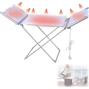 Étendoir à Linge Chauffant électrique avec Ailes (18 Barres) Sèche-Linge Electrique Pliable 230w Portable Etendoir Pliant