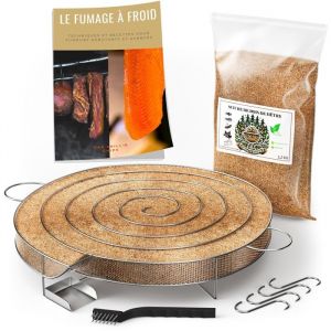 Générateur (30 cm)/Serpentin de Fumée Froide pour Fumoir + 1.2kg de Sciure de bois de hêtre + 4 crochets et 1 Brosse de nettoyage