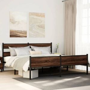 BONNIE&reg;Lit en bois Lit double:180x200 cm Cadre de lit en m&eacute;tal sans matelas ch&ecirc;ne marron neuf50689