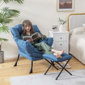 RELAX4LIFE Fauteuil avec Repose-Pied Assorti  Poche Latérale  Appui-tête  Patins Antidérapants  pour Chambre/Salon/Bureau Bleu