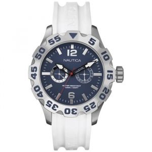 Montre homme NAUTICA BFD A16616G. Sport. Date. 100. Bleu. Gris. Blanc. Rond. Quartz. Analogique. Caoutchouc. Acier inoxydable. Boucl