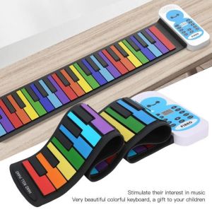 VINGVO piano à roulettes Clavier souple Piano 49 touches Roll Up Rainbow Portable Piano Jouet en silicone pour enfants débutants