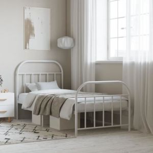 Elegant 90 x 190 cm Cadre de lit Adulte métal avec tête de lit-pied de lit blanc 90x190 cm 15 Kg