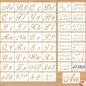 Pochoir Lettre 45Pcs Letter Stencils Alphabet Lettre et Chiffre Calligraphie Pochoir Majuscule Minuscule Lettres D&eacute;coration