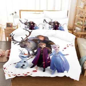 La Reine des Neiges Housse De Couette Enfant Ado Fille 3 Pi&egrave;ces 3D Frozen Parure De Lit +2 Taie doreiller 140x200cm [116]