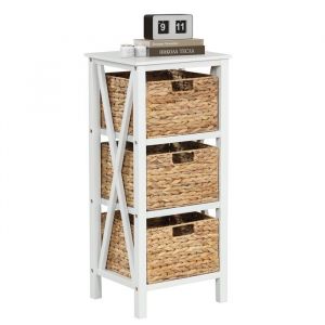 Table de Chevet - COSTWAY - 4 Niveaux - Bois Massif - Herbe Marine - Blanc et Nature