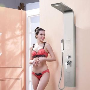 Colonne de Douche Brosse en Acier Inox Massage Douche à Pluie Douche à Main 20CM*7CM*140CM
