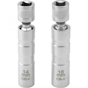 Lot de 2 Cle a Bougie Magnétique 16mm/14mm Longue Extracteur de Douille Bougie 3/8 -10mm Flexible Clés à Bougie 12 Points Outil