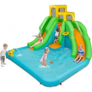 DREAMADE Ch&acirc;teau Gonflable pour Enfants avec Piscine 2 Toboggans deau Mur dEscalade Panier de Basket et Canon &agrave; Eau