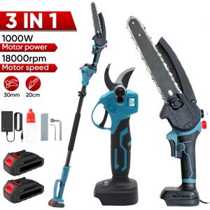 S&eacute;cateur &Eacute;lectrique Sans Fil Mini scie 20 cm + perche 2 m&egrave;tres de haut - Tron&ccedil;onneuse de jardin &eacute;lectrique r&eacute;tractable et s&eacute;cateur