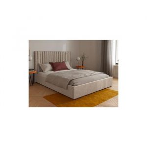 Lit coffre 160 x 200 cm avec tête de lit coutures verticales - Tissu - Taupe - SARAH