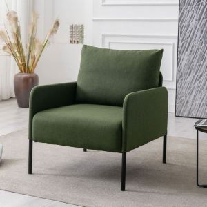 Wahson Fauteuil de Salon en Lin Fauteui avec Coussin Lombaire Fauteuil de Salon Relax avec Pieds Métal pour Bureau et Chambre
