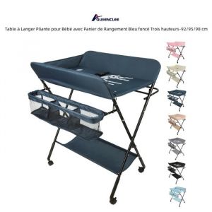 QUIIENCLEE Table à Langer Pliante pour Bébé avec Panier de Rangement Bleu foncé Trois hauteurs-92/95/98 cm