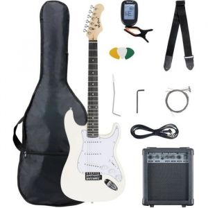 Pack Guitare électrique Blanc - McGrey Rockit - Guitare électrique Kit Complet Amplificateur de 10 W Housse Accordeur et Sangle