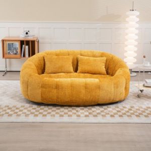 Pouf poire canap&eacute; relax fauteuil poire dossier haut canap&eacute; pour adultes et enfants fauteuil lounge moelleux (chenille jaune)