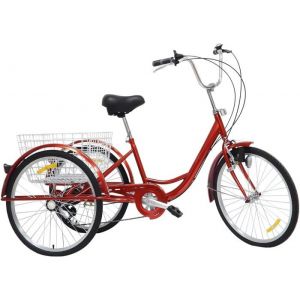 24 tricycle adulte à 3 roues avec lampe 6 vitesses vélo trike croisière panier siège dossier