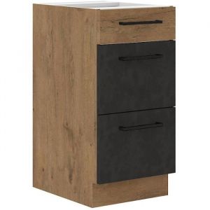 Meuble casserolier ROCK - 3 tiroirs - Chêne Lancelot et gris matera - L40 x H82