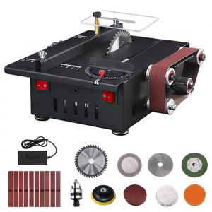 Scie circulaire sur table Miniature Multifonction - 2 en 1 (Scie + Pon&ccedil;euse &agrave; Bande) 7 Vitesses 150W id&eacute;ale Mod&eacute;lisme & DIY