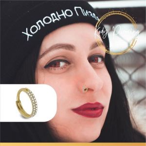KODY PIERCING Anneau Clicker en Or Jaune 14 Carats et Double Rangée de Cristal Blanc