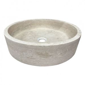 Vasque à poser en pierre travertin Bianca Beige imperia Ø45cm H11cm - C-Négoce