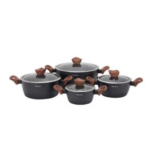 Rosa Bella Black casseroles INDUCTION 8 pi&egrave;ces avec couvercle en verre set de cassero