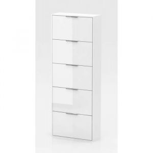 Meuble &agrave; chaussures - SWAN - 5 tiroirs - Blanc laqu&eacute;