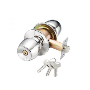 Verrou de porte dentrée à clé boutons de porte à boule avec clés poignée de porte extérieure en inox (dimensions : 60 mm)