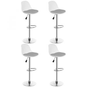 MIPAN.Tabouret de Bar Ergonomique - Lot de 4 - R&eacute;glable (83-103cm) - Design simple - Pour &icirc;lot de cuisine et bar - Blanc+Gris