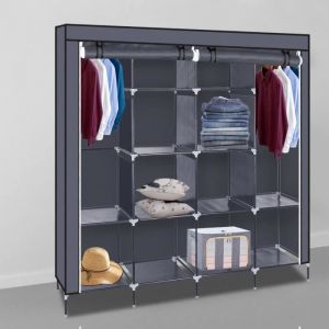 Penderie souple Armoire de Rangement en Tissu Non-tissé - 169.5*44*181.5cm - Gris
