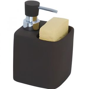 Distributeur de savon & Porte Eponge C&eacute;ramique - MSV - MALAGA - Chocolat - Marron