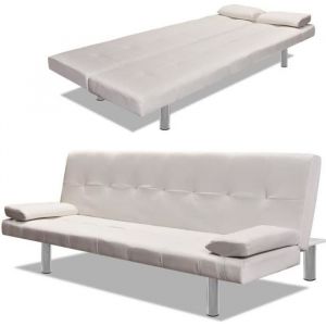 Canap&eacute;-lit r&eacute;glable avec 2 oreillers Cuir synth&eacute;tique Blanc cr&egrave;me 168 x 77 x (615 - 64 - 66) cm HB056