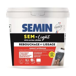 Enduit de Rebouchage All&eacute;g&eacute; pour Trous et Fissures Importants Sem-Light Semin Int&eacute;rieur Seau de 10 L