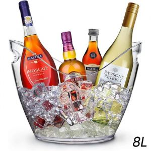 Seau à Champagne 8 litres - Transparent - Plastique Robuste - Seaux à Glace de Grande Capacité Seau à Vin - 35x27x25 cm