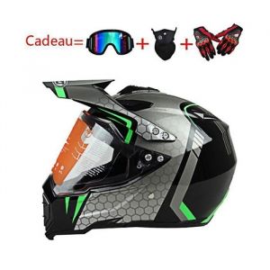 Casque moto intégral Adulte Unisex pour Sport et Grand tourisme Casque cross enduro urbaine Casco scooter pour la Vert et noir#S