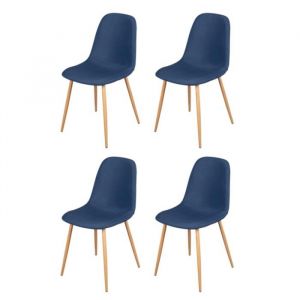 Chaises - URBAN LIVING - Oslo - Lot de 4 - Tissu - Bleu - Assise rembourr&eacute;e