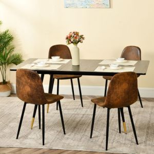 Table extensible bois fonc&eacute; + 4 chaises simili cuir brun pied noir et dor&eacute; &ndash; URBAN MEUBLE &ndash; Ensemble repas vintage et fonctionnel