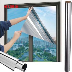 Film Fenetre Anti Chaleur Miroir, 99% Anti-UV Film Anti-Regard Protection Solaire Film Miroir Intimite Film ,Argent(60 x 200 cm)