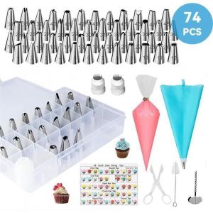 74Pcs Kit de Décoration de Gâteaux 48Pcs Douilles Poche à Douille Ustensiles de Pâtisserie pour Gâteaux