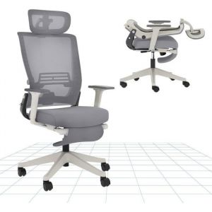 Foldex Chaise de Bureau Ergonomique Chaise Pliante avec Support Lombaire Appui-Tête 2D Chaises avec Repose-Pieds Gris