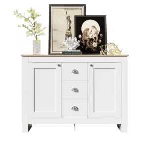 Buffet avec 2 Portes et 3 Tiroirs Style Moderne 116x35x81cm Buffet de Salon Armoire de Cuisine Buffet Bahut Buffet Bas Blanc