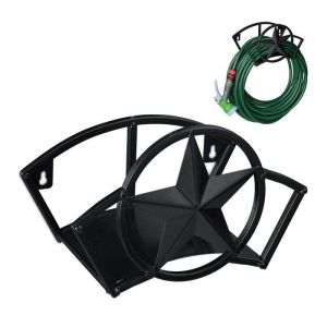 Relaxdays Support tuyau d’arrosage pour 45 m & 5/8 enrouleur dévidoir acier montage mural rond jardin noir